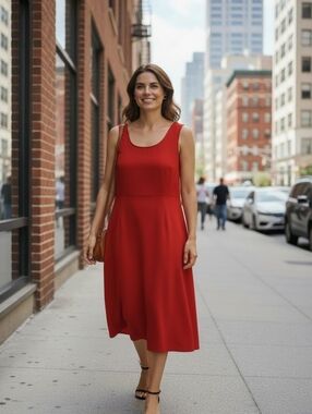 KARIN STEVENS Sleeveless Red Midi Dress - Classic A-Line SIZE 12